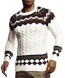 Leif Nelson Herren Strickpullover Norwegerpullover Pullover mit Rundkragen Winterpullover Männer Pulli für Weihnachten Winter Norweger Muster Slim Fit Crew Neck LN20757 M Ecru