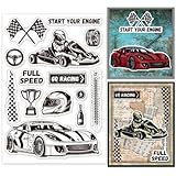 GLOBLELAND Rennwagen Kart Stempel Trophäe Gummi Klare Stempel Reifenspur Für DIY Scrapbooking Fotoalbum Dekorative Karten 6.3x4.33inch