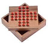 Solitär Gr. S - Solitaire - Steckspiel - Denkspiel - Knobelspiel - Geduldspiel - Logikspiel aus Holz - rote Stecker