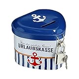 Spardose Urlaubskasse in Herzform Sparschwein Sparbüchse Maritim mit Schloß Sparen Geldbox Kasse (1 x Spardose Urlaubskasse)