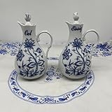 Generisch Vintage Triptis Zwiebelmuster Porzellan 2 teiliges Öl/Essigkännchen Set mit Deckel 16 cm hoch ca 300 ml