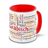 Schwaben-Tasse Tagcloud - weiß/rot - Tasse mit typischen Wörtern im schwäbischen Dialekt