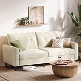 LINSY HOME Sofa 3 Sitzer, 201cm Breit Sofas mit Verstellbarer Sitztiefe, Kleine Sofacouch für Wohnzimmer Schlafzimmer Wohnung Büro - Beige
