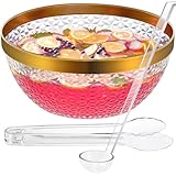 NiHome Transparente Bowle Gefäß mit Goldrand 5L，Bowle Gefäß – Inklusive Schöpfkelle & Zange, Ideal für Salate, Snacks & Getränke，Perfekt für Partys, Hochzeiten & BBQs
