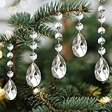 YIEUR 12 Stück Sonnenfänger Anhänger Kristall Suncatcher mit 56 Stück weiß Girlande Perlen, 38mm Tropfen Kristallglas Kronleuchter Lichtfänger Kristalle Anhänger Prismen für Fenster Garten Windspiel