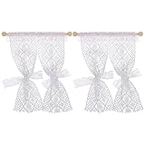 SAFIGLE Miniatur Vorhang Modell FüR Puppenhaus Handgefertigte Spitzen Gardine Mit Holzstab WeißE DIY DekorationszubehöR FüR Fenster 13X11.5Cm