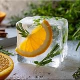 artissimo, Glasbild, 30x30cm, AG5480A, Kräuter und Obst: Eiswürfel Orange, Bild aus Glas, moderne Wanddekoration aus Glas, Wandbild Küche modern, Küchenbild Cocktail