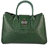 Belli Echt Leder Handtasche italienische Damen Ledertasche Umhängetasche Henkeltasche in grün strauß - 36x25x18 cm (B x H x T)