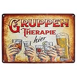 UGBO Nostalgie Blechschild Sprüche Poster Retro Kneipen Deko Schilder Bar Rahmenlos Bier Blechschild Lustige Schilder Mit Sprüchen - Hier Gruppentherapie Schild (Abgerundete Ecken 30cm × 20cm)