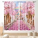 Prinzessinnen-Vorhänge, magisches Schloss mit rosa Kirschblüten, Fantasiewelt, Märchen-Traum, Regenbogen-Fenstervorhänge, Behandlungen für Kinder, Mädchen, Baby-Schlafzimmer, Wohnzimmer, Kinderzimmer,