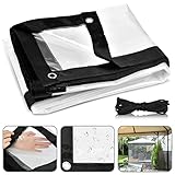 QLOUNI Plane mit Ösen, 2x3M, wasserdichte Schutzplane, transparente Abdeckplane, Faltbare Holzabdeckplane, Pflanzendach, Regenschutz, Gewebeplane