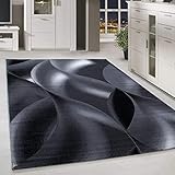 HomebyHome Kurzflor Teppich Schattenmuster Wohnzimmerteppich Hellgrau Schwarz Meliert, Grösse:200x290 cm