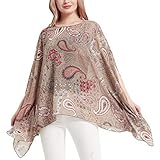 CuteSwan Damen-Bluse, Lagenlook, Kaftan, Fledermausärmel, Chiffon, Bohemia, lockere Bluse, Tunika, Blumenmuster, Braunes Paisleymuster, One Size Plus