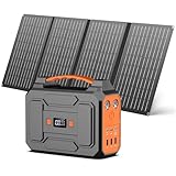 Powkey Powerstation mit Solarpanel 99Wh/27000mAh Tragbare Powerstation mit 40W Faltbare Solarpanel 100W Solargenarator mit 230V AC Ausgang/18W USB-A/USB-C für Wohnmobil Camping，schwarz-orange