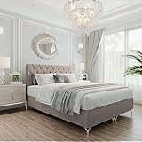 FURNISTAR Boxspringbett GracePLUS 180x200 Braun Doppelbett Bett mit Bonellmatratze Topper und Bettkasten Glamour Polsterbett mit silbernen 12 cm Beinen Modern Schlafzimmer Vintage Schlafzimmerbett