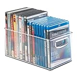 mDesign DVD Aufbewahrungsbox - DVD Aufbewahrungssystem (BHT: 15,0 x 15,0 x 25,0 cm) mit Griff - Aufbewahrungsbox für DVDs, CDs, Blu-Rays und Videospiele - durchsichtig