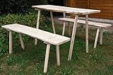 Mittelalterliche Steck- Sitzgarnitur aus Eiche, 1 Tisch und 2 Bänke, Flächen aus Eichenholz 25-30 mm mit w8-kantigen Beinen, je 115 cm lang für Tavernenbestuhlung