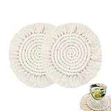 Saugfähiger Getränke-Untersetzer, Boho-Getränke-Untersetzer, handgefertigt, mit Quasten, Baumwollschnur, geeignet für alle Arten von Tassen, 2 Stück