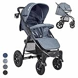 Daliya® Variyo Buggy Kinderwagen Jogger XXl Sonnenverdeck Lederbezug Kautschuk Hartgummi Räder (Set 00, Dunkel Grau)