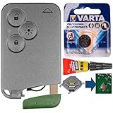 Repair Reparatur Satz Autoschlüssel Karte Smartkey Fernbedienung Austausch Gehäuse mit 3 Tasten + Notschlüssel Rohling + 1x Drucktaste + Batterie kompatibel mit Renault Laguna 2 Espace 4 Vel Satis