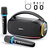 Tragbarer Karaoke Maschine,60W Bluetooth Lautsprecher,IPX7 wasserdicht RGB-Licht 12 Stunden Akku,2 Mikrofon Wiederaufladbarem/tragbarem Trageriemen,PA Anlage Komplettset für Party,Picnic,Outdoor