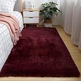 Hearda Flauschige Teppiche Wohnzimmer, Shaggy Teppich Hochflor Modern Große Weich Wohnzimmerteppich Langflor Plüsch mit rutschfest Unterseite Waschbar für Schlafzimmer (Burgund B,50x160cm)