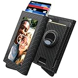 HYTREIX Geldbörse aus Kohlefaser für Herren, minimalistisches, schlankes Smart-Pop-Up-Kreditkartenetui für 6–10 Karten, kompaktes, zweifach faltbares Kartenetui aus Metall und Aluminium