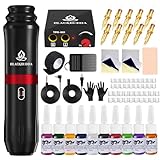 Blackbudda Tattoo Maschine Set, Rotary Tattoo Maschine Set für Profis mit Power und Pigment, 10 Stück Patronen Nadeln(Schwarz)