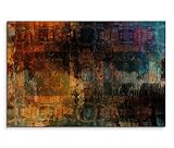 120x80cm Leinwandbild auf Keilrahmen Malerei Acryl orange grün blau schwarz abstrakt Wandbild auf Leinwand als Panorama