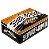 Nostalgic-Art Retro Vorratsdose Flach, 2,5 l, Harley-Davidson – Service & Repair – Geschenk-Idee für Biker, Original Lizenzprodukt (OLP), Blech-Dose mit Deckel, Werkstatt-Deko im Vintage Design