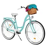 MILORD Damenfahrrad Citybike Komfort Mit Weidenkorb Vintage Fahrrad, 26, 28 Zoll, 1-Gang (Blau, 28 Zoll)