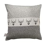 SeGaTeX home fashion Hochwertige Kissenhülle Alpin Hirsch grau Exklusives Landhaus-Design 40x40 cm