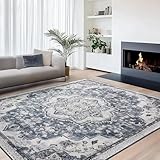 SONGMICS HOME Vintage Teppich, 120 x 170 cm, Wohnzimmerteppich, Schlafzimmerteppich, Waschbarerteppich, Rutschfester Teppich, für Küche, Flur, Esszimmer, Taubengrau TAR032G01