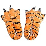 ZHER-LU Stofftier-Klauenpfoten-Hausschuhe, Unisex-Kostüm-Schuhe, weiche Plüsch-Hausschuhe, Tierkostüm, Pfotenklauen-Schuhe, tiger, 38.5 EU
