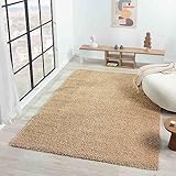 VIMODA Teppich Prime Shaggy Hochflor Langflor Einfarbig Modern Beige für Wohnzimmer, Schlafzimmer, küche, Maße:60x100 cm