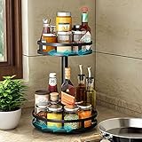 YunNasi 360° Drehbarer Gewürzregal Lazy Susan aus Edelstahl Schwarz Stilvoller Küchenregal Stehend für Arbeitsplatte Praktischer Gewürzhalter Gewürzständer für Vorratsdosen und Gewürze