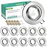10er Einbaustrahler GU10 Set Rahmen 230V inkl. GU10 Fassung, LED Einbauspots 68mm Lochdurchmesser in Edelstahl Gebürstet, 30° Schwenkbar Rund Einbaurahmen für LED oder Halogen Leuchtmittel