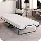 Beautissu Gästebett klappbar 90x200 cm – langlebiges & faltbares Reisebett inkl Schutzhülle & 10,5 cm Dicker Schaumstoff Matratze - Klappbett ohne Aufbau - Stabiler Stahlrahmen & 4 Laufrollen Venetia
