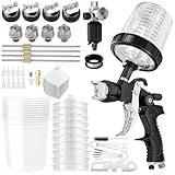 HVLP Lackierpistole Spritzpistole Kit mit 1,4/1,7/2,0/2,5mm Düsen & Luftdruckregler für Lackierpistole, Druckluft Schwerkraft Sprühgeräte mit 600ML Sprühpistolenbecher und Farbspritzpistole Zubehör