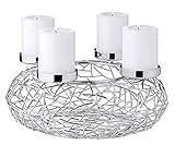 EDZARD Adventskranz Milano, AST-Design, Durchmesser 28 cm, für Kerzen Durchmesser 6 cm, Edelstahl vernickelt silberfarben, moderner Kerzenhalter, perfekt für Cornelius Dauerkerzen von Edzard