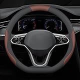 Auto Lenkradbezug Leder für Saab 9-3 Cabrio(YS3D) 1998-2003, Lenkradhülle Anti Rutsch Breathable Lenkradschutz Lenkradabdeckungen für Frauen Männer,Black-Brown-D Shape