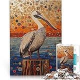 Pelikan auf einem Baumstumpf im Gustav-Stil 1000-teiliges Puzzle für Erwachsene Denksportaufgabe für Wichtelgeschenke 38x26cm