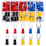 Roosea Gabelkabelschuhe 102 Stück Kabelschuhe 0,5-6 mm² Gabelschuhe Teillisoliert PVC SV Kabel-Verbinder aus Kupfer verzinnt, 10 Größen, 4 Farbe