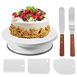 Soleebee 6-Teiliges Tortenplatte Drehbar Tortenständer Torten Dekoration Set mit 2 Stück Winkelpalette Set, 3 Stück Icing Smoother, Modellierwerkzeug für Torten Deko Backzubehör