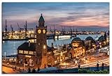 ARTLAND Wanddeko Leinwand Bilder Wandbild 90x60 cm Stadtbilder Hamburg Hafen Landungsbrücken U2FG
