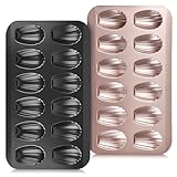 Madeleines Backform, 2 Stück Madeleine Form Set - Carbonstahl Backblech mit Antihaft-Beschichtung - 12 Mulden pro Form - Inklusive Backpinsel - Für Ofen & Madeleines Gebäck