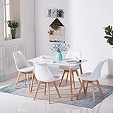 H.J WeDoo Rechteckig Esstisch Küchentisch Buchenholz für 4 Stühle Esszimmertisch Tisch mit Holzbein MDF Weiß 110 x 70 x 75 cm(Nur Tisch)