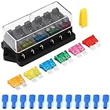 Greluma 1 Stück 12V/24V 6-Wege-Auto-Flachsicherungskasten, Standard-Flachsicherungskasten-Halterblock mit 3A / 5A / 10A / 15A / 20A / 30A-Sicherungen