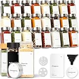 KIVY Gewürzgläser Eckig mit Streueinsatz [24x120ML] - Gewürzstreuer Glas mit Etiketten - Gewürzdosen Set - Gewürzbehälter - Gewürzgläser Set - Gewürz Aufbewahrung - Gläser für Gewürze (Edelstahl)