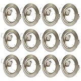 12x Einbaustrahler GU10 Set – 12 Stück Einbaurahmen in Edelstahl gebürstet Optik Inkl. GU10 Fassung für LED oder Halogen Leuchtmittel, Rund
